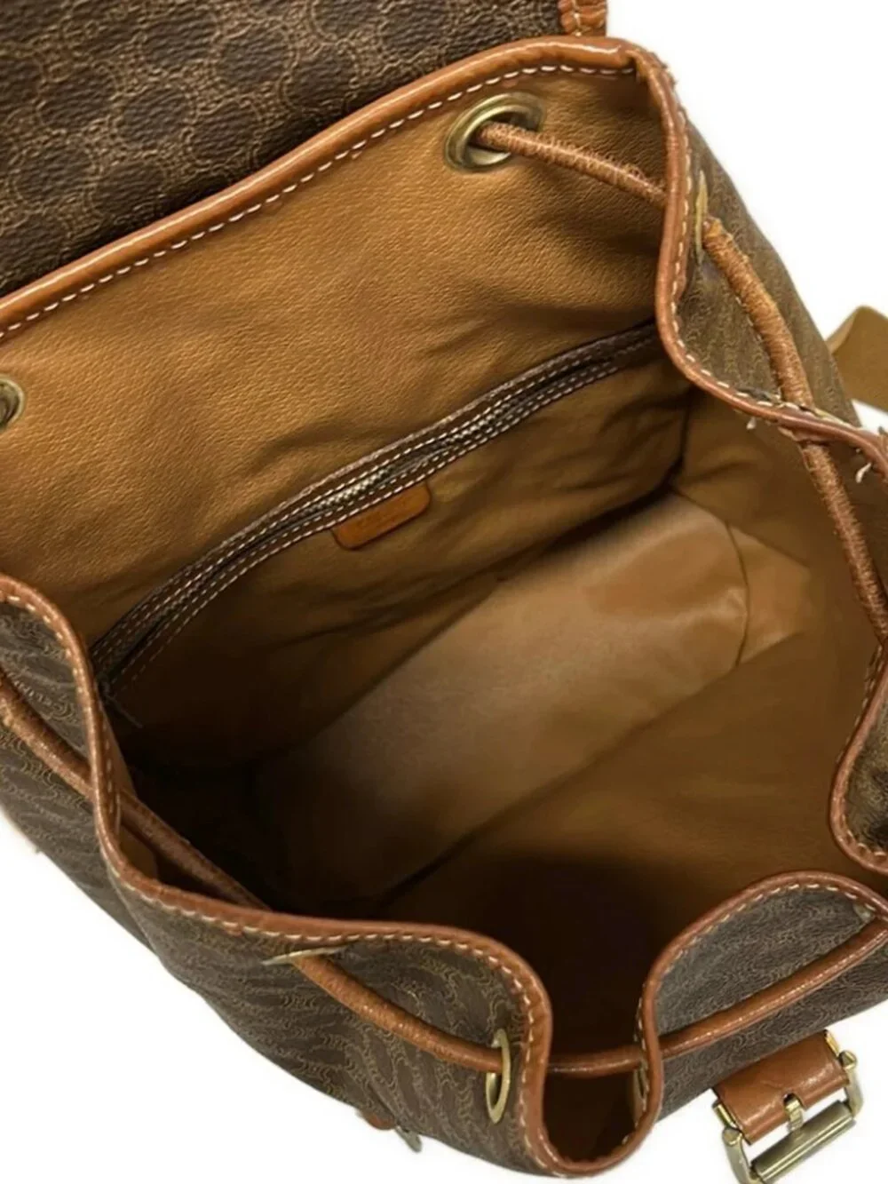 CELINE Macadam Dark Brown Beige Brown PVC Leather Backpack